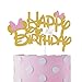 MosBug Pink And Gold Glitter Minnie Inspired Happy Birthday Cake Topper with Pink Bows and White Gloves Girls Birthday Party Decorations Supplies - Image 4