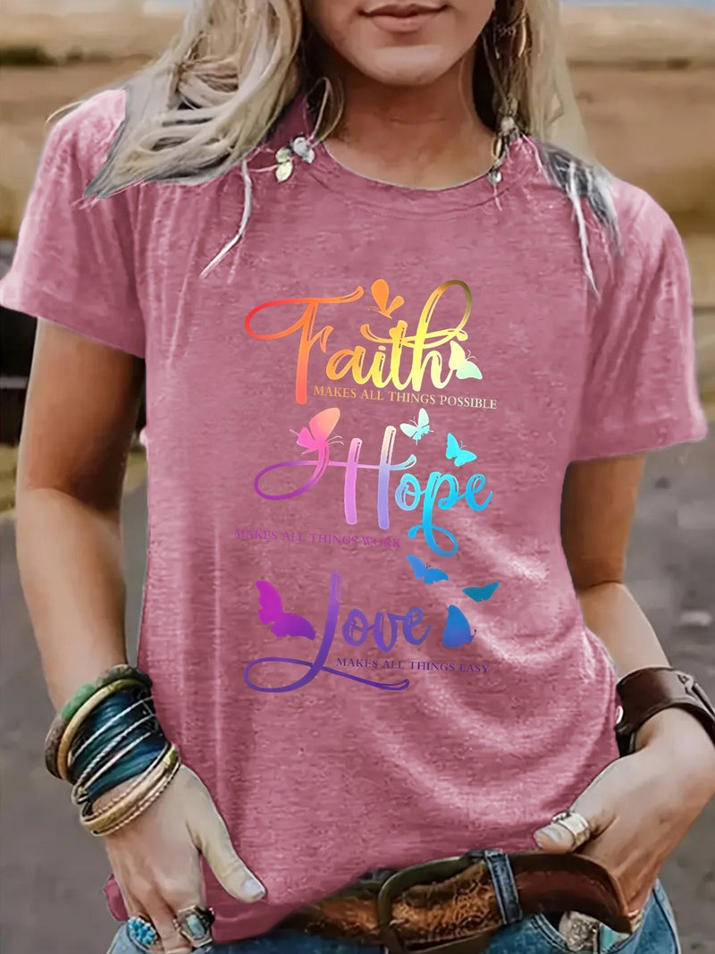 Independent Station Europe And America Faith Hope Love Crewneck Loose Short-Sleeved Plus Size T-Shirt - Image 1