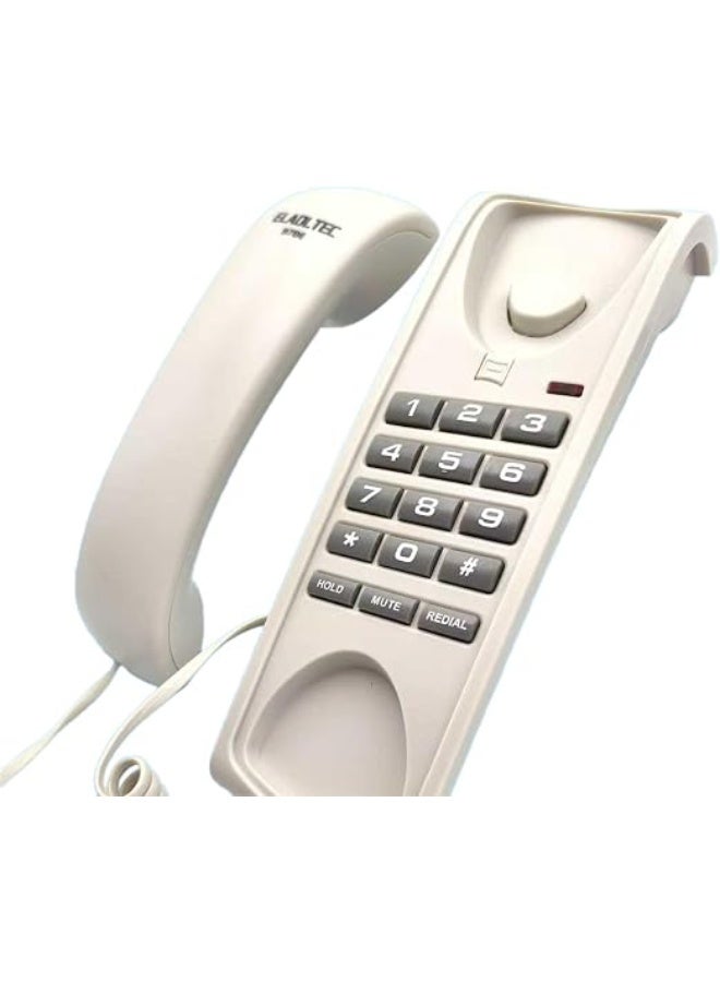 Wired desk phone with LCD screen, caller ID, and hands-free speakerphone for use in office, hotel, and home.