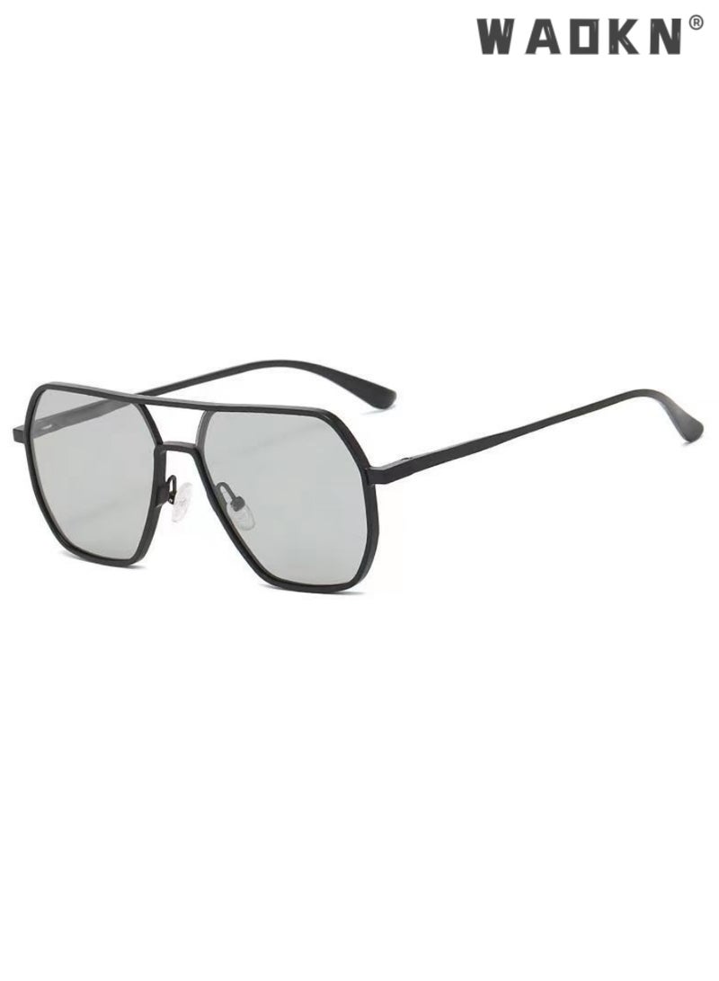 WAOKN Men's Polarized Square Sunglasses, UV400 Protection Sun Glasses with Aluminum Magnesium Alloy Frame, Color Changing Glasses for Men Driving, Fishing, Golfing, Traveling, Gradient Grey Lens - Image 1