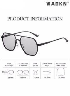 WAOKN Men's Polarized Square Sunglasses, UV400 Protection Sun Glasses with Aluminum Magnesium Alloy Frame, Color Changing Glasses for Men Driving, Fishing, Golfing, Traveling, Gradient Grey Lens  - Image 2