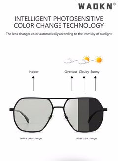 WAOKN Men's Polarized Square Sunglasses, UV400 Protection Sun Glasses with Aluminum Magnesium Alloy Frame, Color Changing Glasses for Men Driving, Fishing, Golfing, Traveling, Gradient Grey Lens  - Image 4
