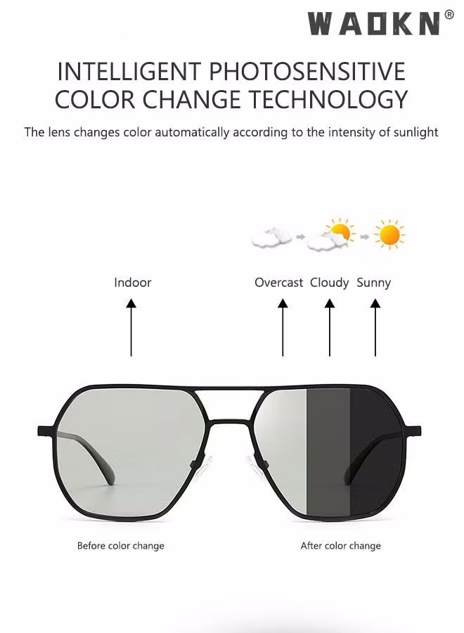 WAOKN Men's Polarized Square Sunglasses, UV400 Protection Sun Glasses with Aluminum Magnesium Alloy Frame, Color Changing Glasses for Men Driving, Fishing, Golfing, Traveling, Gradient Grey Lens - Image 4
