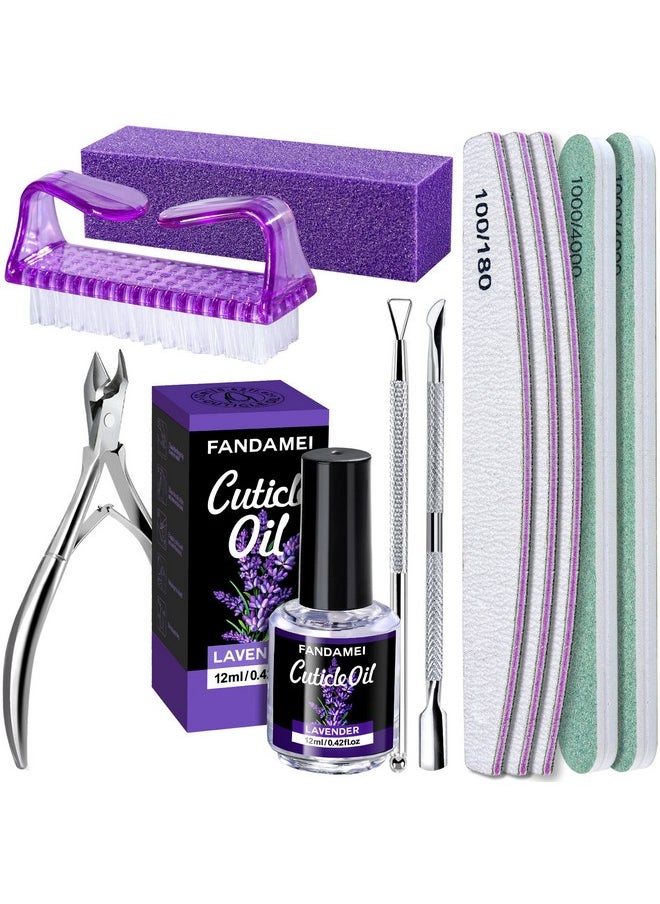 FANDAMEI Nail Files And Buffers Nail Cuticle Remover Kit With Nail File Nail Buffer Nail Buffer Block Cuticle Nipper Cuticle Pusher Cuticle Peeler. Nail Cuticle Oil Lavender For Nail Care  - Image 1