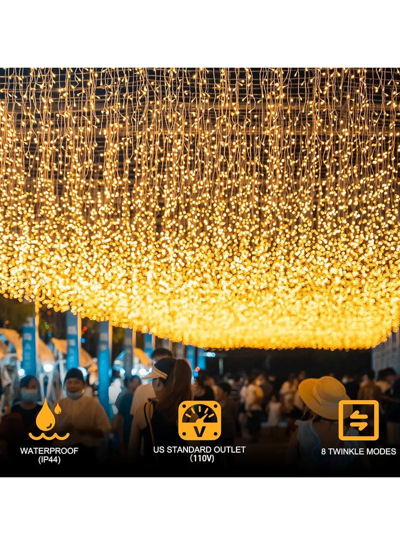 AUTOYSUR 5M 256 LED Outdoor Curtain Lights, 16.4FT x 3.3FT Curtain String Lights with 8 Shining Modes for Indoor Ceremony Birthday Christmas Party Bedroom Balcony Roof Decorations (Warm White) - Image 3