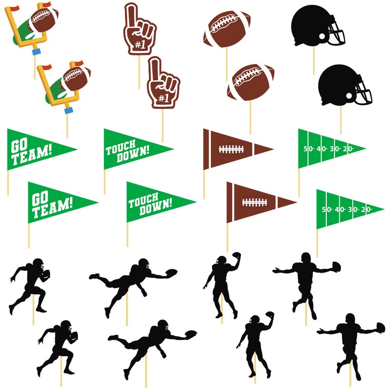 QZYL 24 Pcs Football Cupcake Toppers  Disposable Foot Ball Themed Toothpicks  Touchdown Players Flagship Cake Toppers  Football Party Decorations for Sports Theme Baby Shower Birthday Party Supplies - Image 1