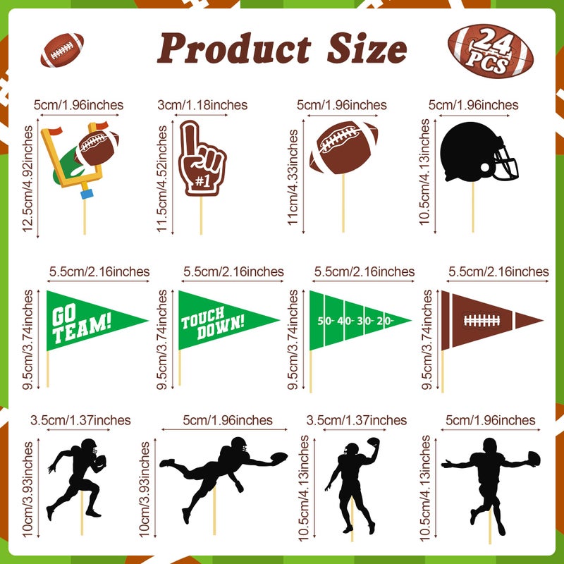 QZYL 24 Pcs Football Cupcake Toppers  Disposable Foot Ball Themed Toothpicks  Touchdown Players Flagship Cake Toppers  Football Party Decorations for Sports Theme Baby Shower Birthday Party Supplies - Image 2