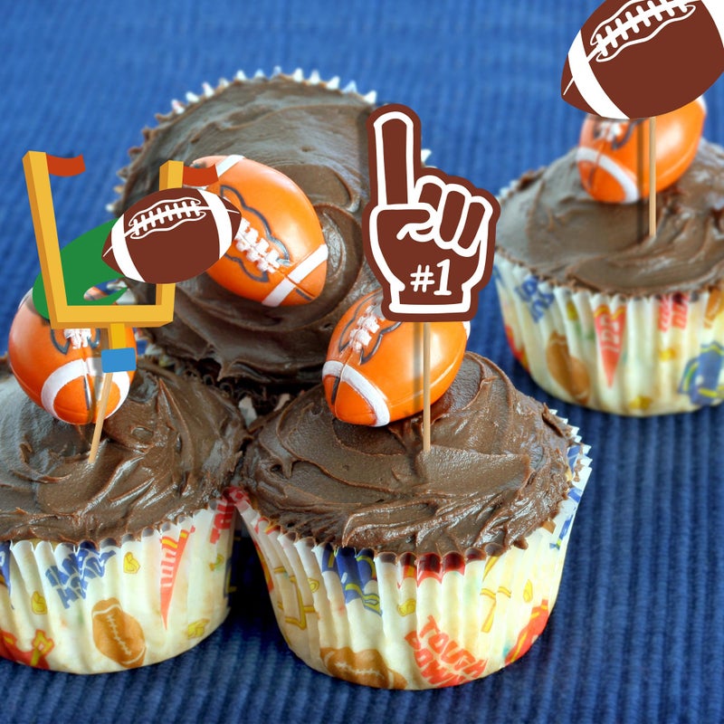 QZYL 24 Pcs Football Cupcake Toppers  Disposable Foot Ball Themed Toothpicks  Touchdown Players Flagship Cake Toppers  Football Party Decorations for Sports Theme Baby Shower Birthday Party Supplies - Image 4
