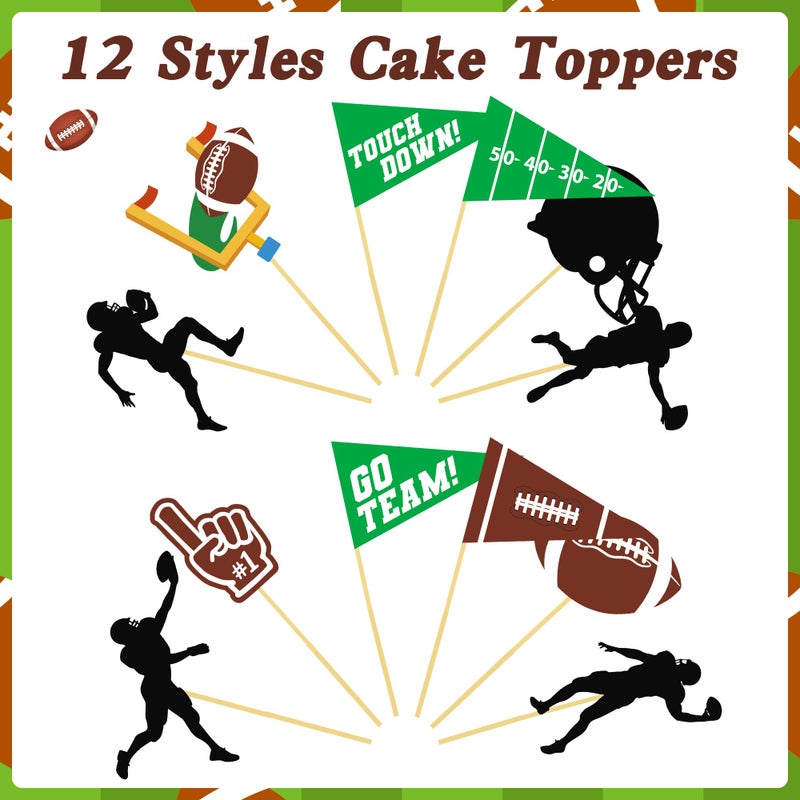 QZYL 24 Pcs Football Cupcake Toppers  Disposable Foot Ball Themed Toothpicks  Touchdown Players Flagship Cake Toppers  Football Party Decorations for Sports Theme Baby Shower Birthday Party Supplies - Image 3