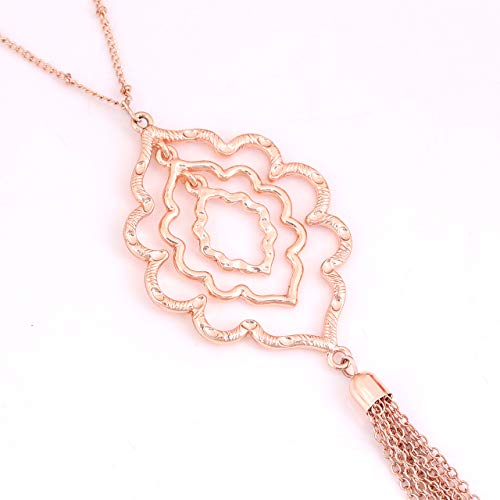 MOLOCH Long Necklaces For Woman Minimalist Geometric Circle Pendant Necklaces Bohemia Tassel Fringe Necklace Set Statement Pendant (rose gold) - Image 3