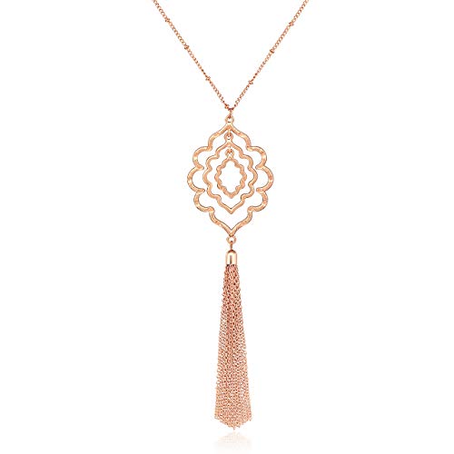MOLOCH Long Necklaces For Woman Minimalist Geometric Circle Pendant Necklaces Bohemia Tassel Fringe Necklace Set Statement Pendant (rose gold) - Image 1