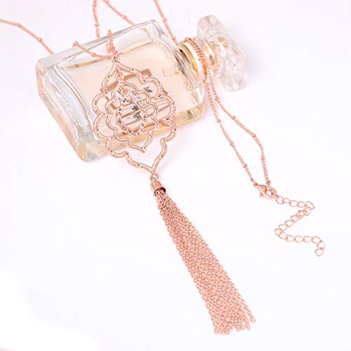 MOLOCH Long Necklaces For Woman Minimalist Geometric Circle Pendant Necklaces Bohemia Tassel Fringe Necklace Set Statement Pendant (rose gold) - Image 4