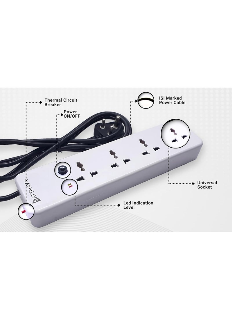 Sattnava Sattnava H Power Box 41 Extension Board 3 Meter with 4 International Socket 1 Power Switch Thermal Switch Indicator Level ISI Marked Cable for Home Appliance 98ft Length  - Image 2