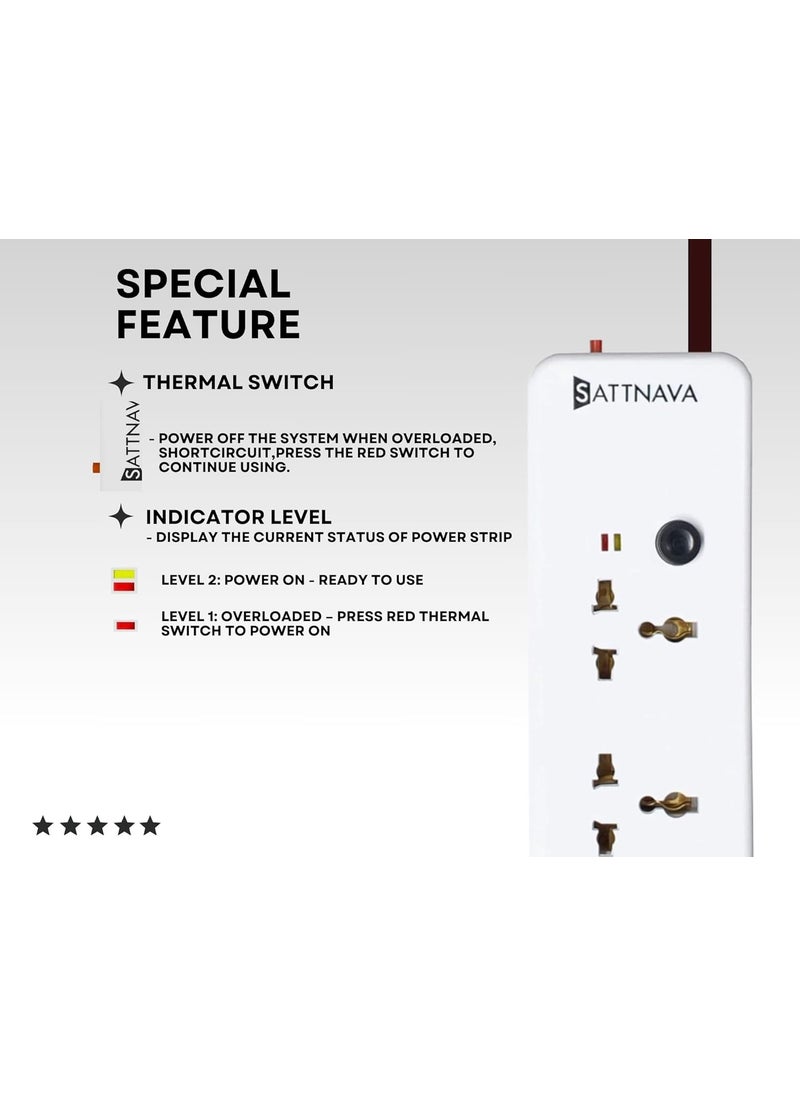 Sattnava Sattnava H Power Box 41 Extension Board 3 Meter with 4 International Socket 1 Power Switch Thermal Switch Indicator Level ISI Marked Cable for Home Appliance 98ft Length  - Image 3