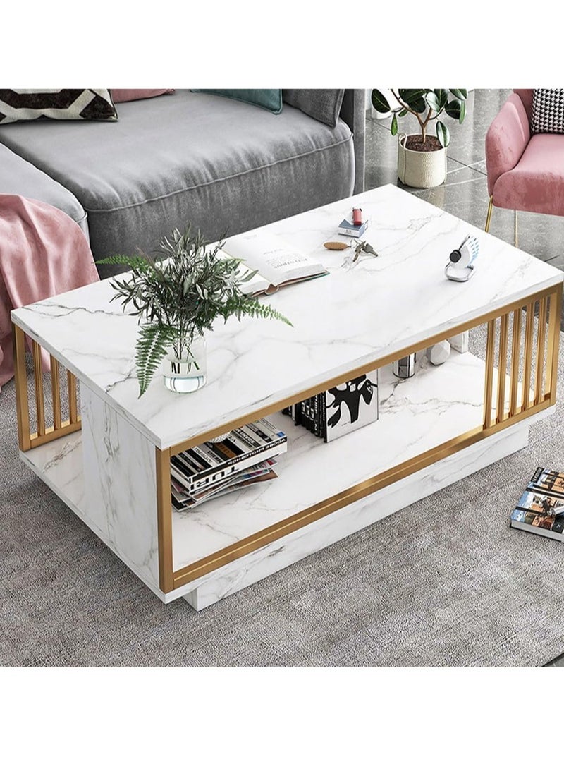 ليدين طاولة جانبية خشبية متينة للقهوة طاولة جانبية بتأثير الرخام طاولة جانبية لغرفة المعيشة طاولة غرفة استقبال الضيوف - Image 1