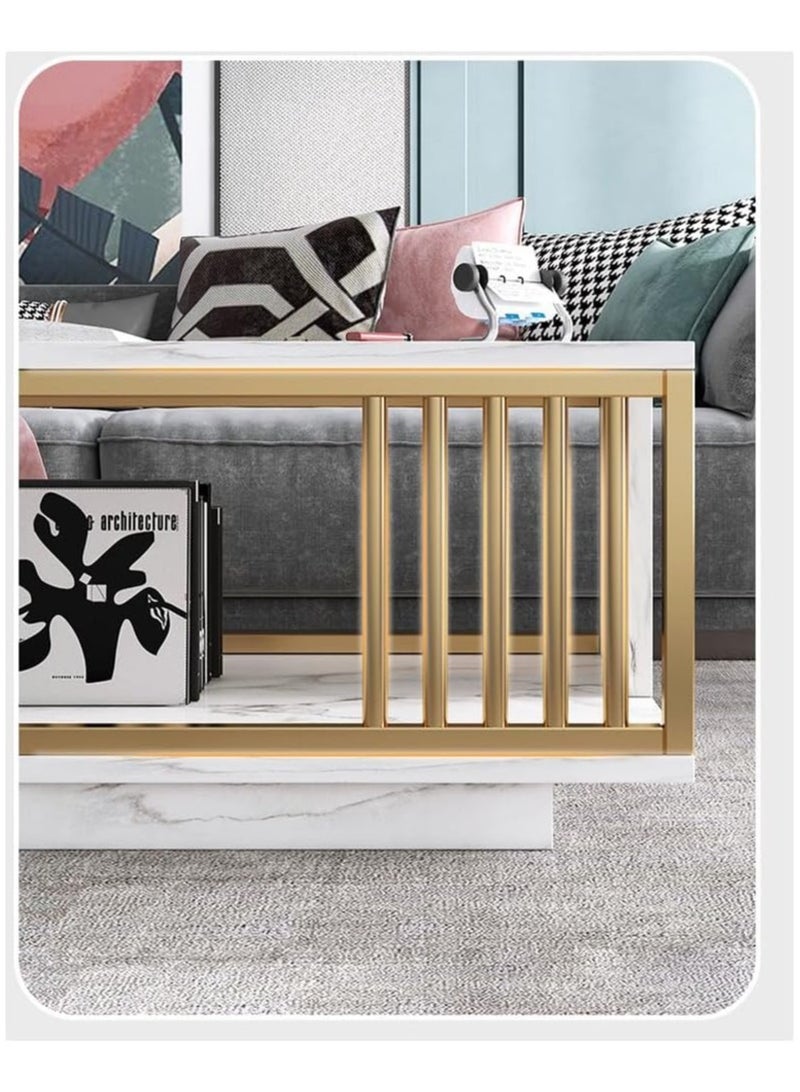 ليدين طاولة جانبية خشبية متينة للقهوة طاولة جانبية بتأثير الرخام طاولة جانبية لغرفة المعيشة طاولة غرفة استقبال الضيوف - Image 3