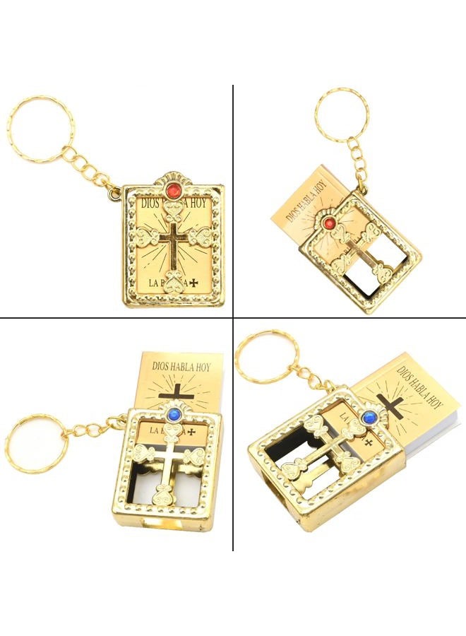 SYOWADA 12Pcs Spanish Miniature Bible Key Ring Mini Holy Bible with Hard Cover Keychain, Gold Keychain for First Communion - Image 5