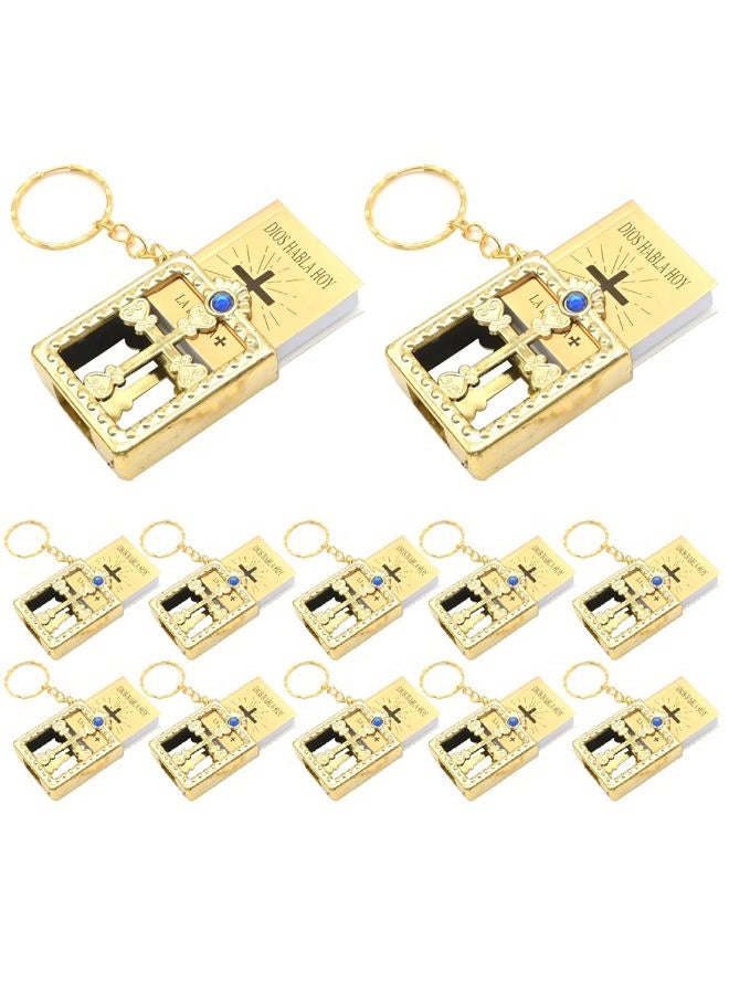 SYOWADA 12Pcs Spanish Miniature Bible Key Ring Mini Holy Bible with Hard Cover Keychain, Gold Keychain for First Communion - Image 1