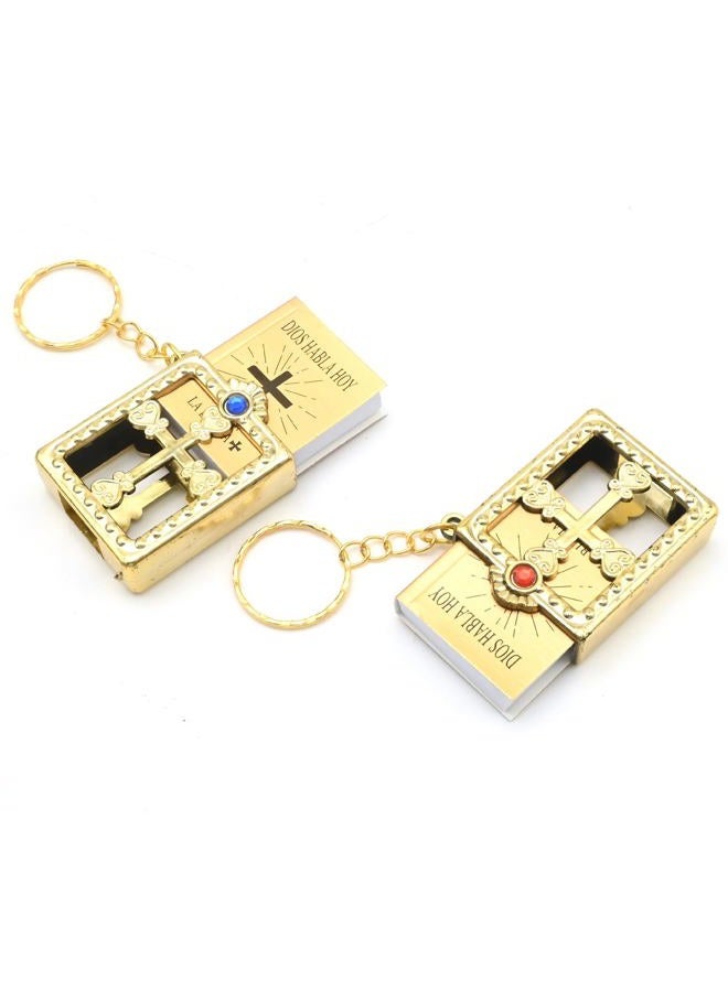 SYOWADA 12Pcs Spanish Miniature Bible Key Ring Mini Holy Bible with Hard Cover Keychain, Gold Keychain for First Communion - Image 3
