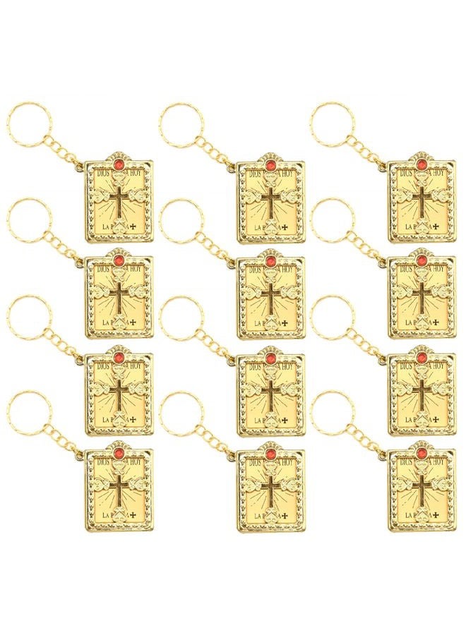 SYOWADA 12Pcs Spanish Miniature Bible Key Ring Mini Holy Bible with Hard Cover Keychain, Gold Keychain for First Communion - Image 2