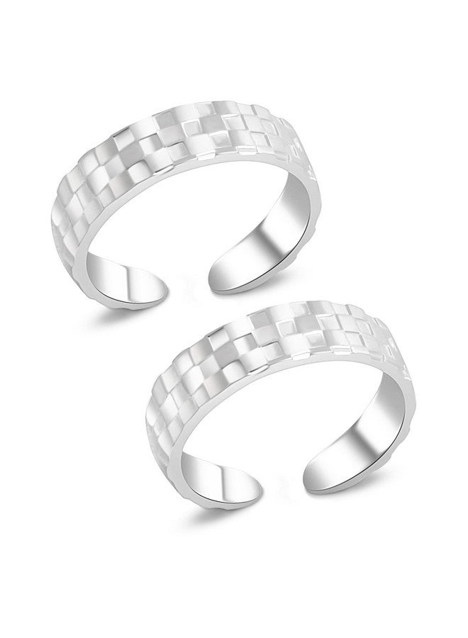 Silver Chest 925 Sterling Silver Toe Ring Pair For Women's Elegant Self Design Silver Bands - Image 1