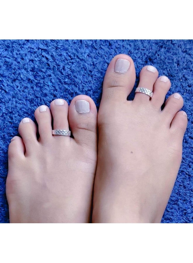 Silver Chest 925 Sterling Silver Toe Ring Pair For Women's Elegant Self Design Silver Bands - Image 2