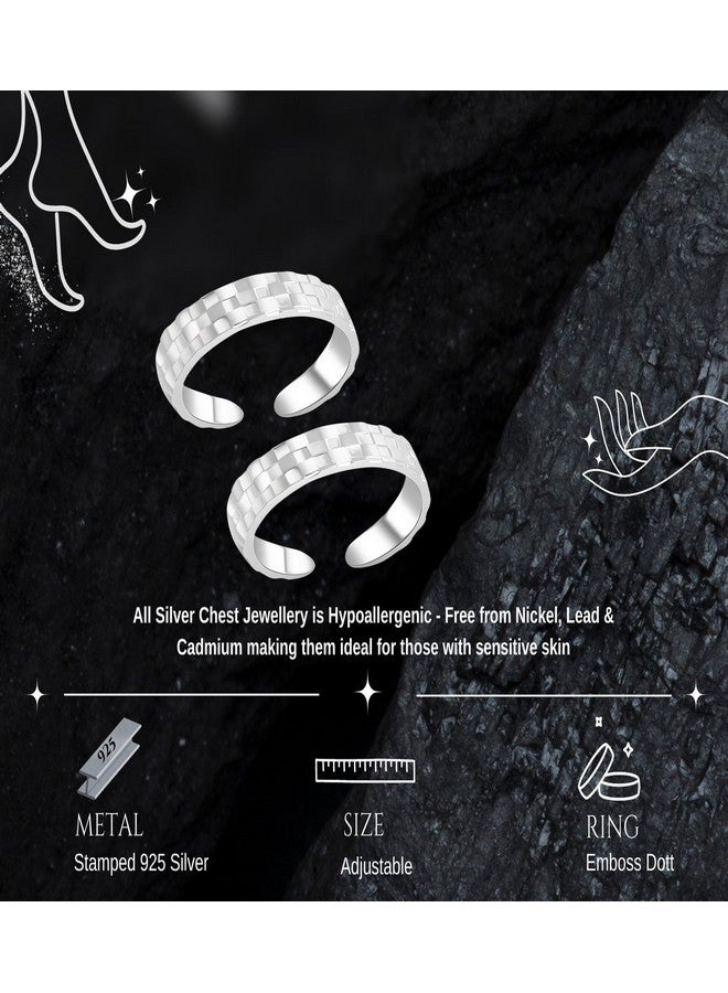 Silver Chest 925 Sterling Silver Toe Ring Pair For Women's Elegant Self Design Silver Bands - Image 5