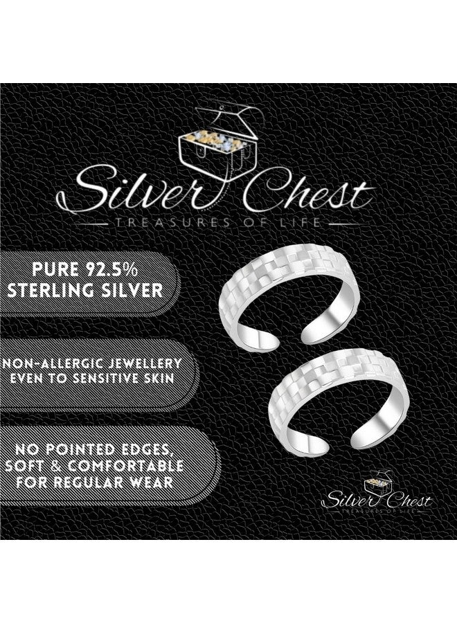 Silver Chest 925 Sterling Silver Toe Ring Pair For Women's Elegant Self Design Silver Bands - Image 4