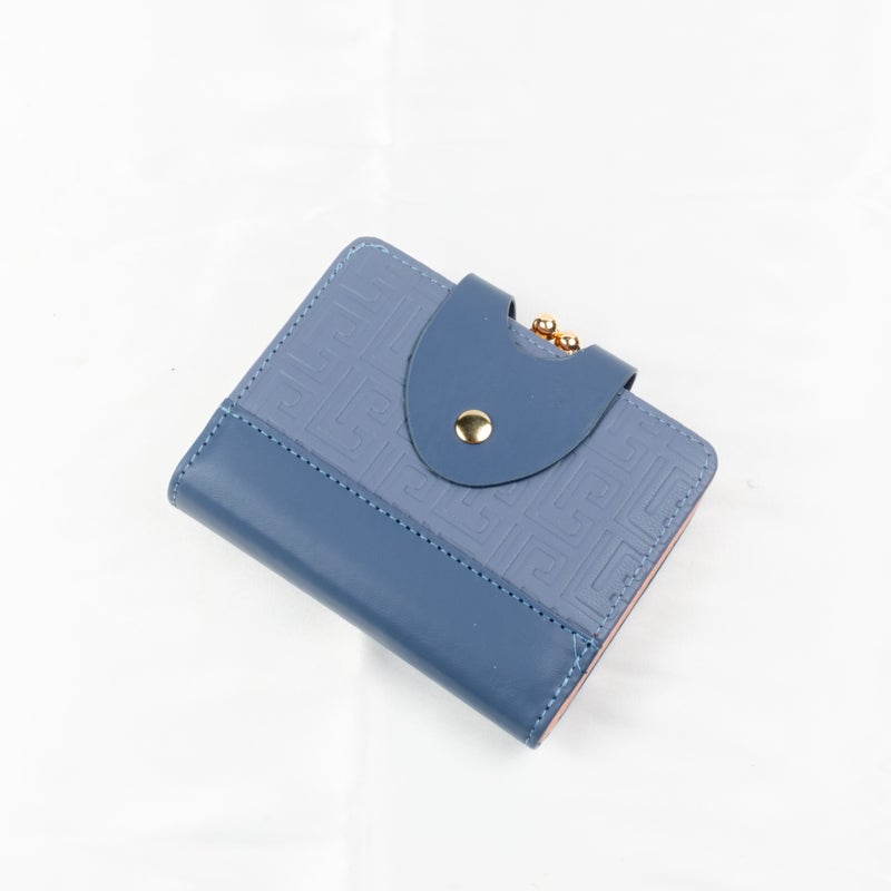 Leather Flip Wallet & Card Holder with Multiple Pockets - Blue - Image 1