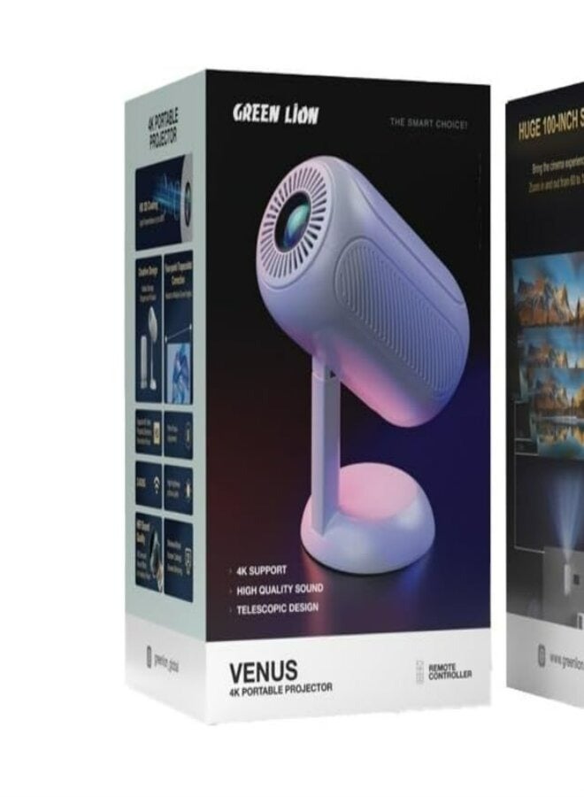 Green Lion Venus 4K Portable Projector - White - Image 1
