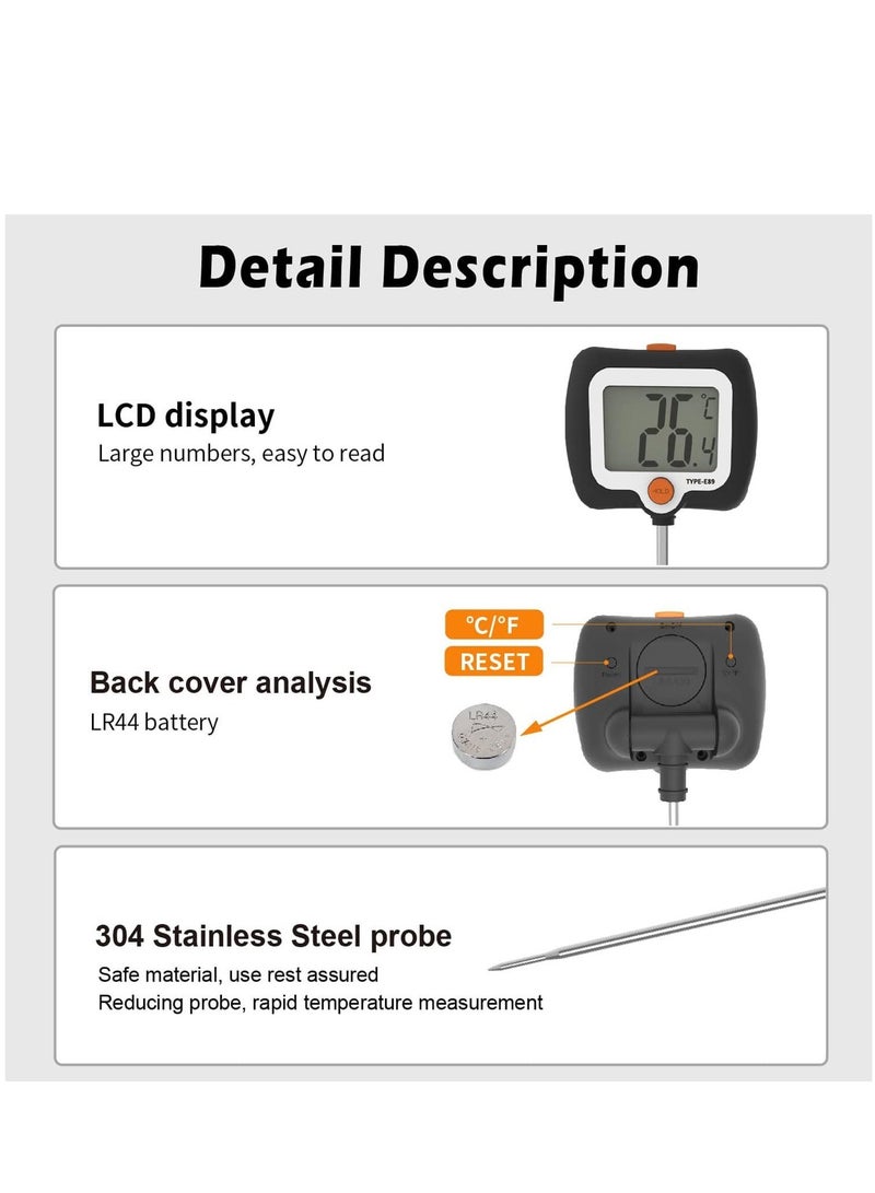 SYOSI ترمومتر رقمي للقراءة الفورية مع مشبك وعاء للحلوى وديك رومي وشواء ووعاء عميق ولحم بقري ولحم غنم وطهي الطعام - Image 5