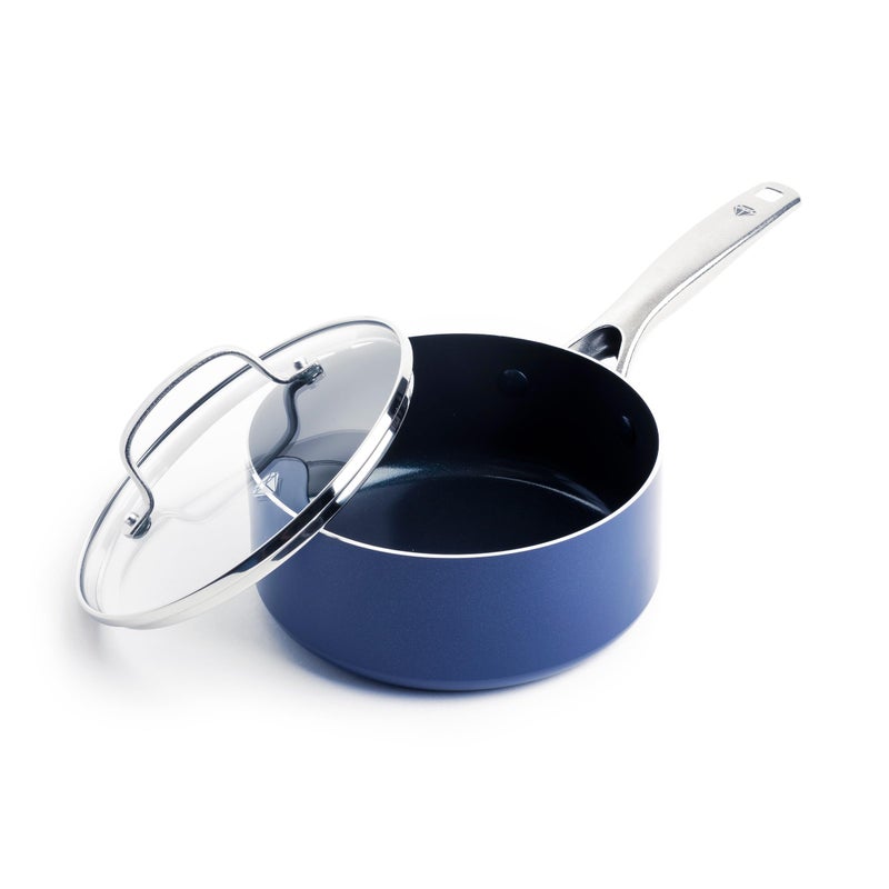 Blue Diamond Nonstick 2QT Saucepan with Lid, Non Toxic PFAS-Free Diamond Ceramic, Dishwasher & Oven Safe, Metal Utensil Safe Pot, Stay Cool Handle, Chef Pan, Glass Lid, Blue - Image 1