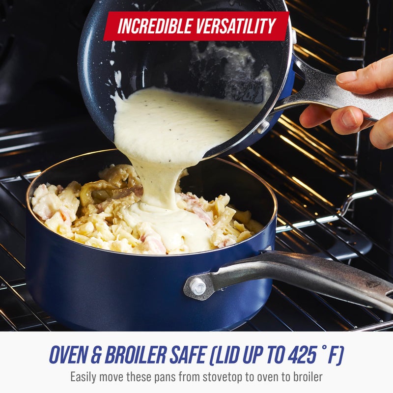 Blue Diamond Nonstick 2QT Saucepan with Lid, Non Toxic PFAS-Free Diamond Ceramic, Dishwasher & Oven Safe, Metal Utensil Safe Pot, Stay Cool Handle, Chef Pan, Glass Lid, Blue - Image 3