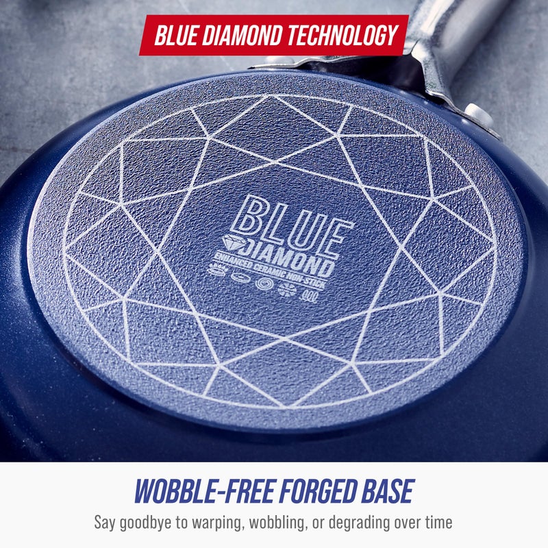 Blue Diamond Nonstick 2QT Saucepan with Lid, Non Toxic PFAS-Free Diamond Ceramic, Dishwasher & Oven Safe, Metal Utensil Safe Pot, Stay Cool Handle, Chef Pan, Glass Lid, Blue - Image 4
