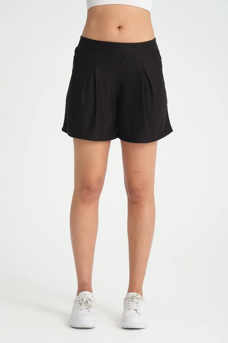 Twenty3 Women's Elastic Waist Pocket Pleated Short Comfortable Cut Crepe Shorts