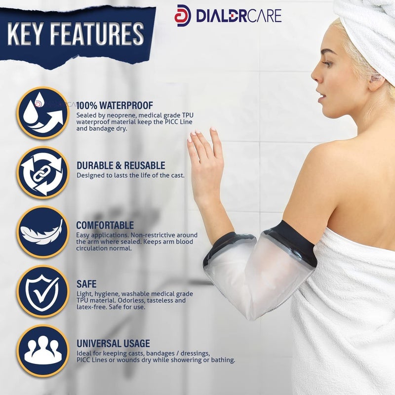 DIALDRCARE Neoprene Waterproof Elbow Cast Cover For Shower And Bath, Reusable Sealed Watertight Cast Protector , One Size, Fracture - Image 5