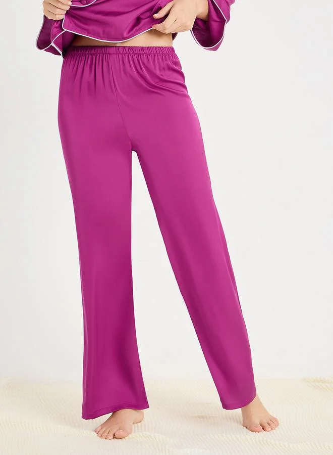 Styli Solid Piped Button Through Shirt & Pyjama Set