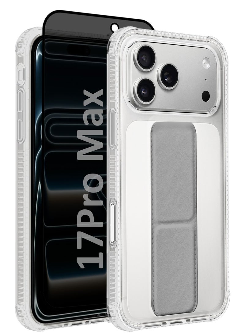 CATANES 2 Packs Finger Grip Clear Case Cover for iPhone 17 Pro Max - Kickstand Car Magnetic Holder Multi-function Protective Two-in-one Case with Privacy Screen Protector - Grey - Image 1