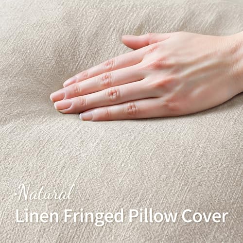 MIULEE Decorative Throw Pillow Covers Neutral Linen Fringe Throw Pillows Euro Shams Set of 2 Natural Beige Boho Farmhouse Cushion Covers for Couch Sofa Bed Living Room Spring Home Decor 22x22 Inch - Image 3