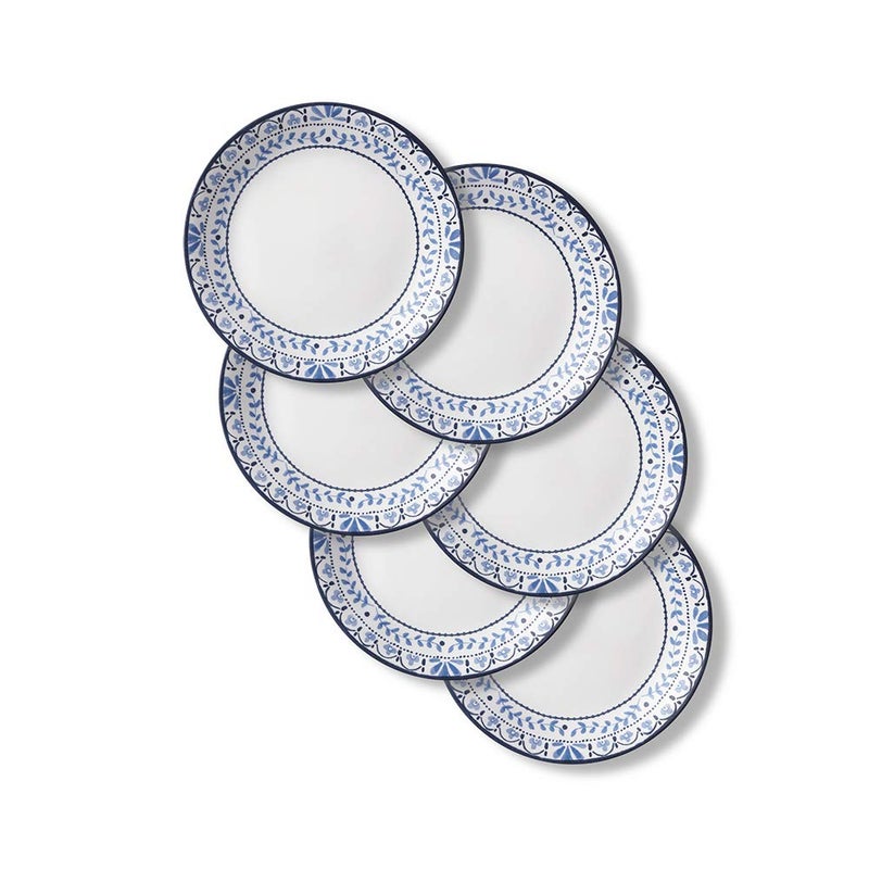 Corelle Vitrelle Salad Plates Set Triple Layer Glass and Chip Resistant, 9-Inch Lightweight Round Plates, Portofino, Caspian, 6-Piece - Image 1