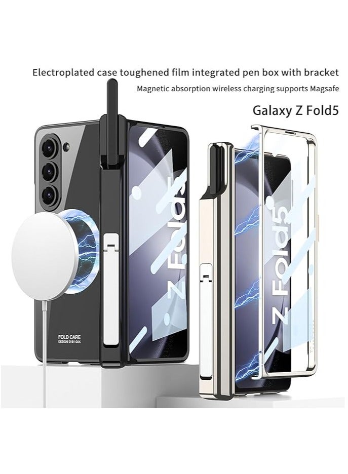 عام غطاء رفيع للشحن اللاسلكي لجهاز Samsung Galaxy Z Fold 5 مع واقي شاشة زجاجي مقوى وحامل لقلم S Pen (القلم غير مشمول). - Image 4