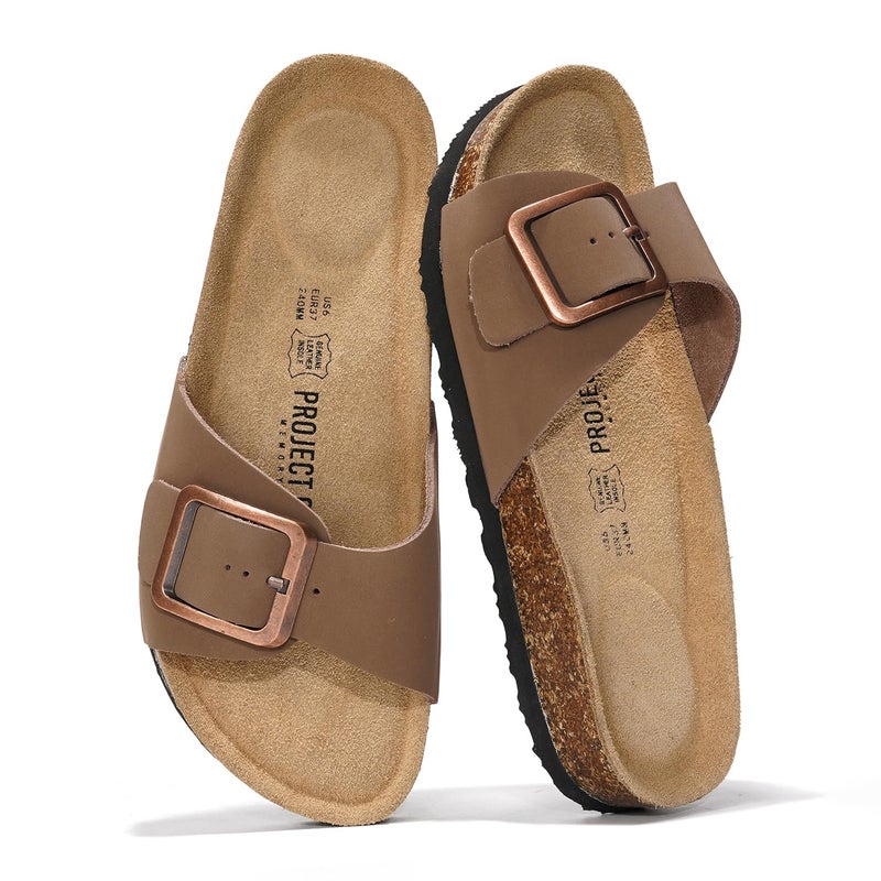 Project Cloud 100% Genuine Leather Sandals Women Dressy Beach Essentials Slides for Women Footwear-Lightweight with Memory Foam Insole Sandals for Women 2026-Womens Slides (Ibiza, Tan, 9) - Image 1