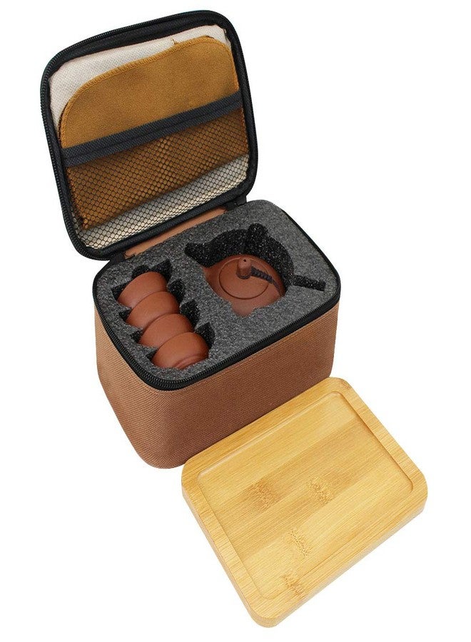 Queena Portable Yixing Zisha Tea Set Handmade Purple Clay Teapot Teacups Traditional Chinese Style Xishi Teapot with Travel Bag Gift for Dad Grandpa Husband - Image 1