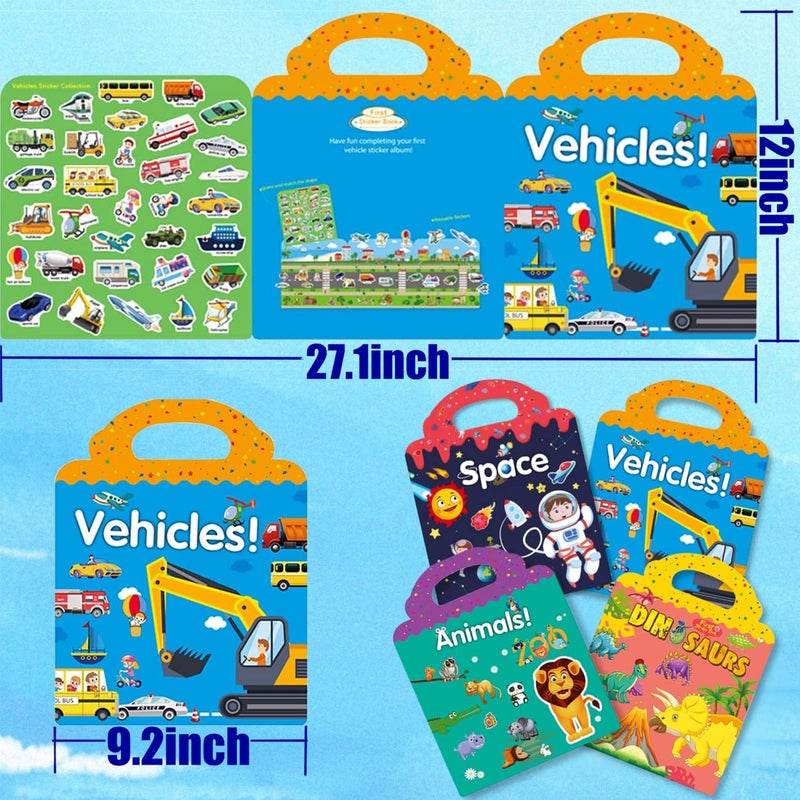 RUSON Reusable Sticker Book for Kids, 4 Sets Educational Learning Toys Travel Stickers Activity Books for Toddler Girls Boys Age 3+ Birthday Gifts - Vehicle, Space, Dinosaur & Animals - Image 4