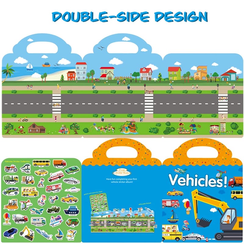 RUSON Reusable Sticker Book for Kids, 4 Sets Educational Learning Toys Travel Stickers Activity Books for Toddler Girls Boys Age 3+ Birthday Gifts - Vehicle, Space, Dinosaur & Animals - Image 2