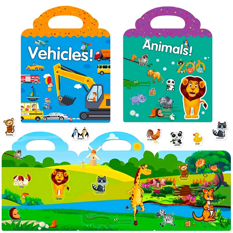 RUSON Reusable Sticker Book for Kids, 4 Sets Educational Learning Toys Travel Stickers Activity Books for Toddler Girls Boys Age 3+ Birthday Gifts - Vehicle, Space, Dinosaur & Animals - Image 3