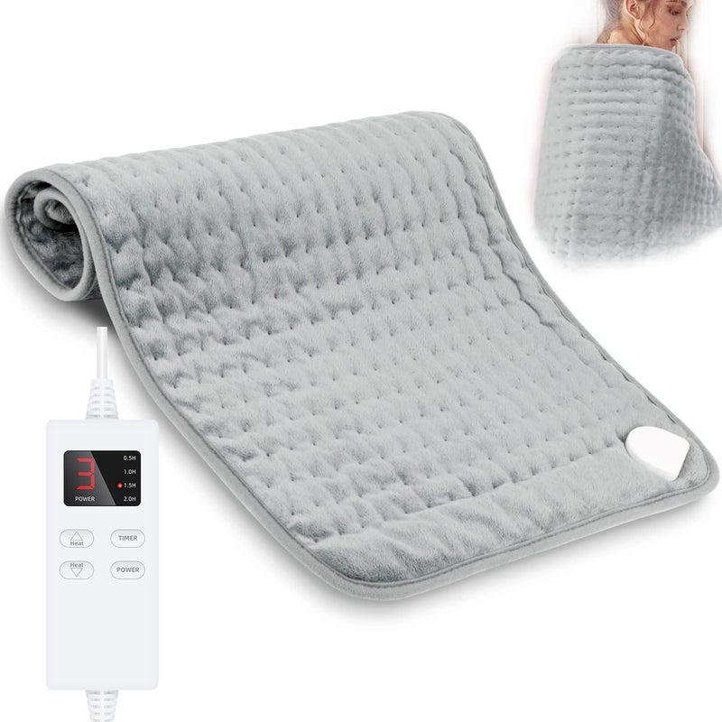 AMINAC Electric Heating Pad for Pain Relief of Back Neck & Shoulder,40x76cm,6 Electric Temperature Options,4 Timer Settings,Auto Shut Off Fast heat pad with LED Controller,Gray - Image 1