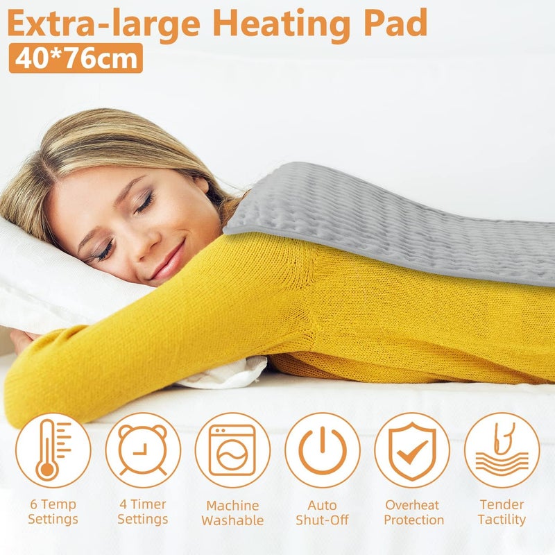 AMINAC Electric Heating Pad for Pain Relief of Back Neck & Shoulder,40x76cm,6 Electric Temperature Options,4 Timer Settings,Auto Shut Off Fast heat pad with LED Controller,Gray - Image 2