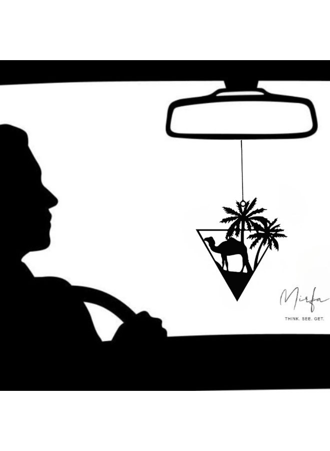 MIRFA Rearview Mirror Hanging Pendant - Wood - Black (Camel & Palm Trees in Triangular Frame) - Image 3
