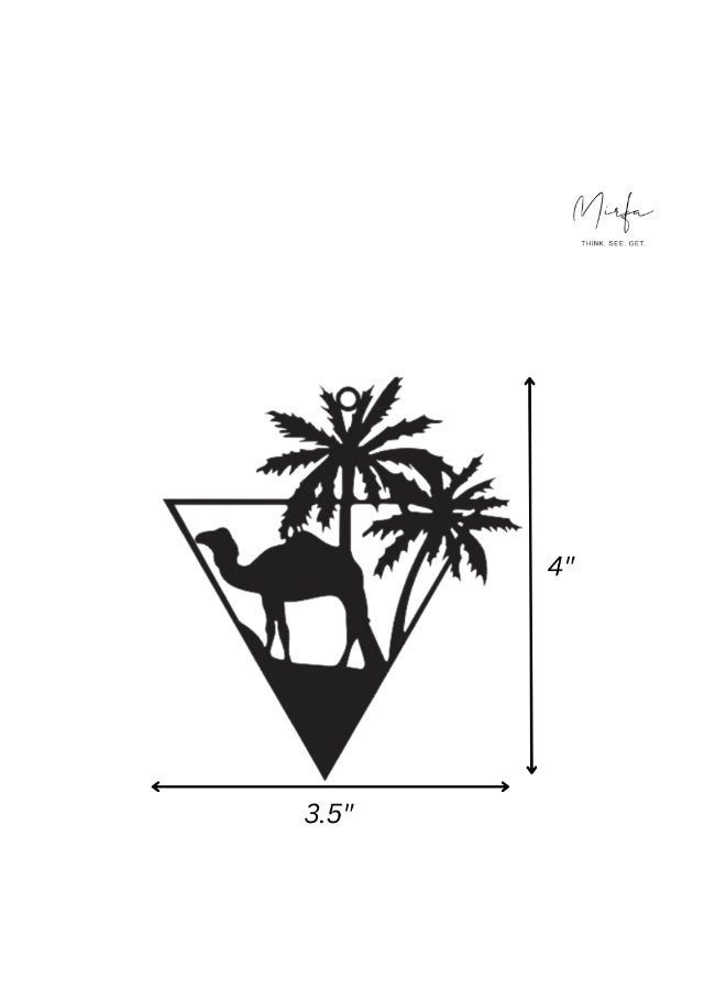 MIRFA Rearview Mirror Hanging Pendant - Wood - Black (Camel & Palm Trees in Triangular Frame) - Image 4